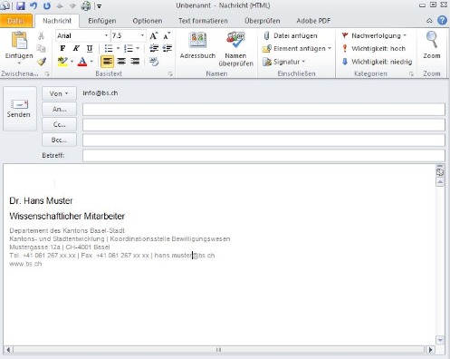 Screenshot einer Beispiel-E-Mail mit Signatur